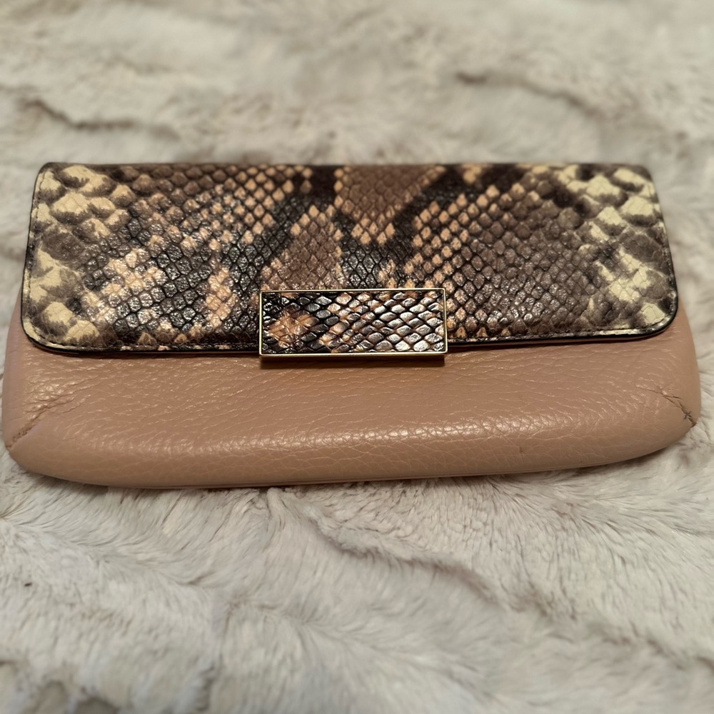G.I.L.I. Beige Clutch with Snakeskin Flap